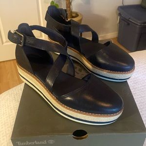 Healed espadrille style, Timberlin women’s shoe navy size 9 1/2 half